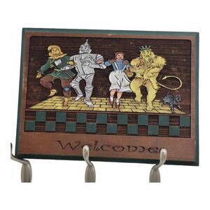 Vtg Wizard of Oz  Follow The Yellow Brick Road Lazer Cut Wood Welcome Wall Sign